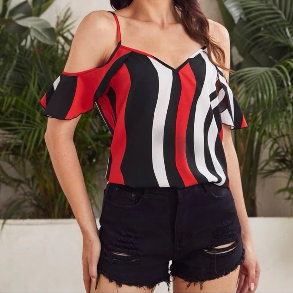NEW!! Cold Shoulder Color Block Top by SHEIN